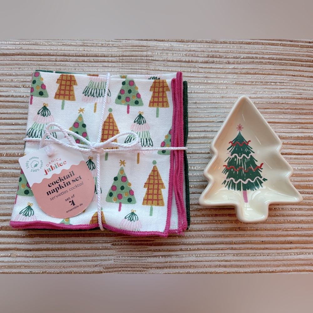 Christmas Cocktail Napkins and Tree Dish